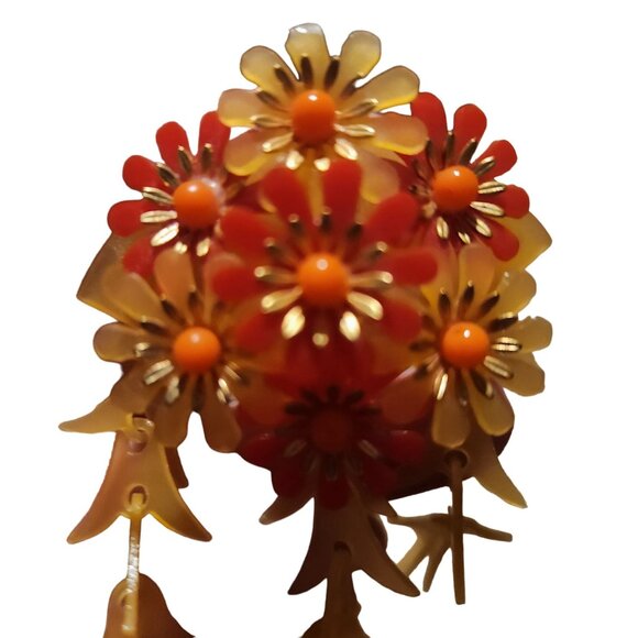 2 Rare Antique Japanese Konsashi Floral Hair Clip With Dangling Leaf Design & Ma - Picture 7 of 12